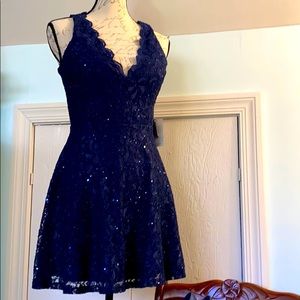 Navy Lace and Sequins Party Dress